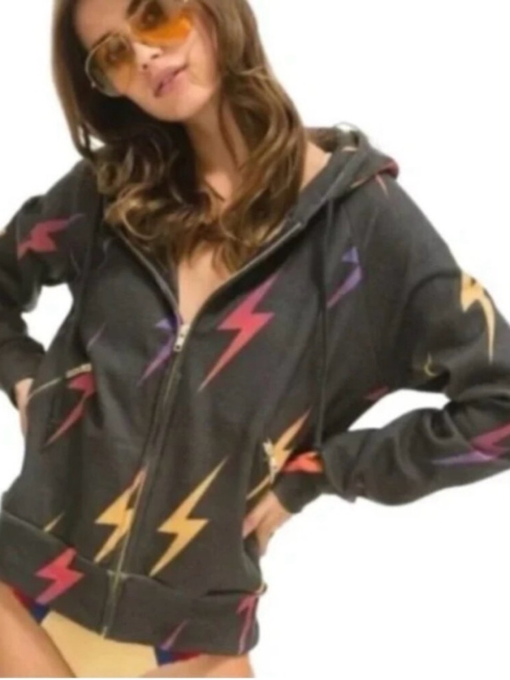 Aviator Nation Lightning Bolt Stitch Repeat Relaxed Zip Hoodie Fleece size Large